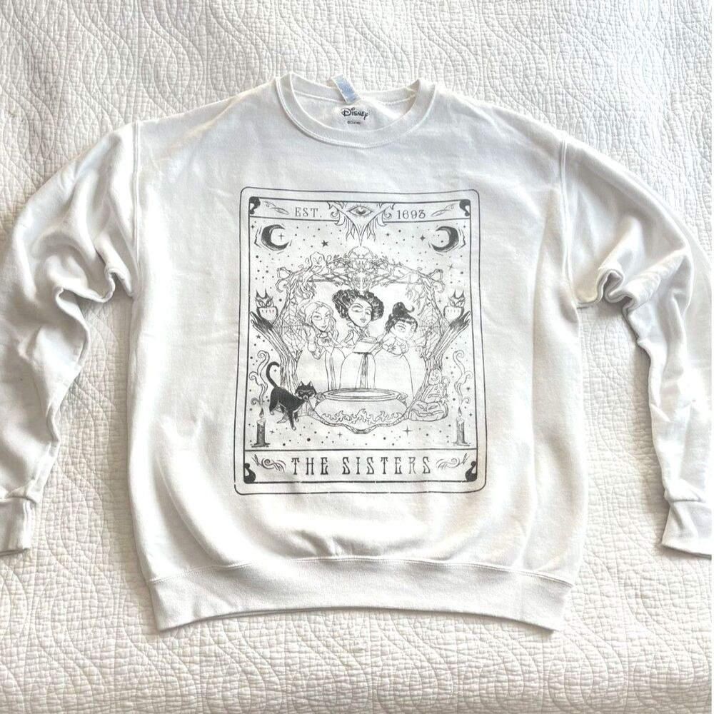 Disney Hocus Pocus The Sisters Tarot Crewneck Sweatshirt Medium White Halloween